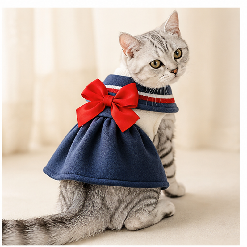 Navy Scholar Bow Pet Dress