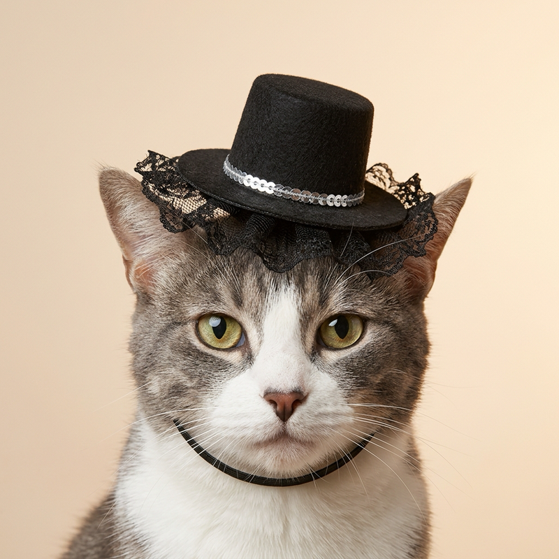 Midnight Lace Top Hat Pet Costume Accessory